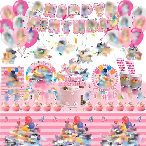 99PCS Party Tableware Set - Character Birthday Decorations, Cake Toppers, Napkins, Banner, Plates, Cups