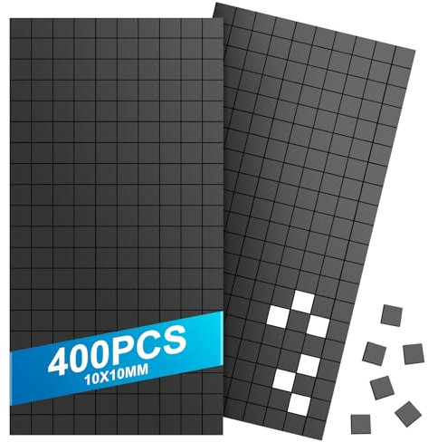 400 Stück Magnetplättchen Selbstklebend, 10 x 10 mm Magnete, Flache Magnetfolie für Schule, Büro, Kühlschrank, Whiteboard, Fotos, DIY