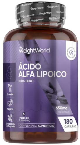 WeightWorld Alpha Liponsäure Kapseln - 650 mg/Portion - 6+ Monate Vorrat | 180 vegane Reine ALA Kapsel, Alpha Lipoic Acid, Glutenfrei & Frei von Magnesiumstearat, 1 Kapsel alle 3 Tage, Ohne Gentechnik