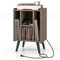 Giantex Mesa Auxiliar para Tocadiscos con Estación de Carga, Mesilla de Noche con Compartimentos de Almacenamiento de Vinilo, Estante de Exhibición de Discos para Salón, Dormitorio (Gris Roble)