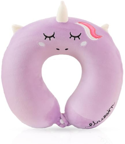 Aurasky Nackenkissen Kinder Memory Foam Nackenstütze, Cartoon Tier Nackenhörnchen Erwachsene, 30 x 26cm Reisekissen U-förmiges Nackenstützkissen für Auto Flugzeug Zug Büro Heim(Lila)