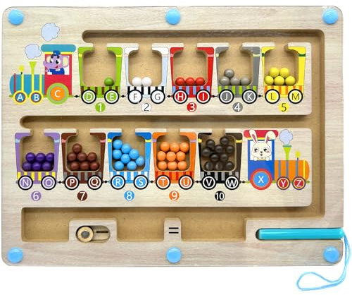 Magnetspiel Labyrinth, Montessori Spielzeug ab 2 3 4 5 6 Jahre, Haba Magnetspiel, Magnetisch Holzspielzeug für Kinder, Motorikspielzeug Sortierspiel, Zahlen Und Farben Lernspielzeug für Mädchen Jungen