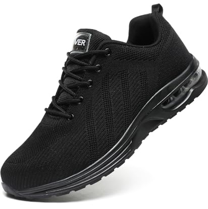 Lightweight Steel Toe Caps Trainers Safety Shoes Boots Mens Womens Work Industrial Work Shoes with Cushioning Black