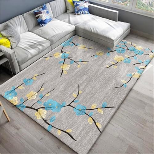 RUGMRZ Teppich Abwaschbar Antirutsch Einfache Pflege von grau-blauem Pflaumenblütenmuster dekorativer Schlafzimmerteppich kann angepasst Werden Antirutschmatte Tische Wohnzimmer 120X180CM