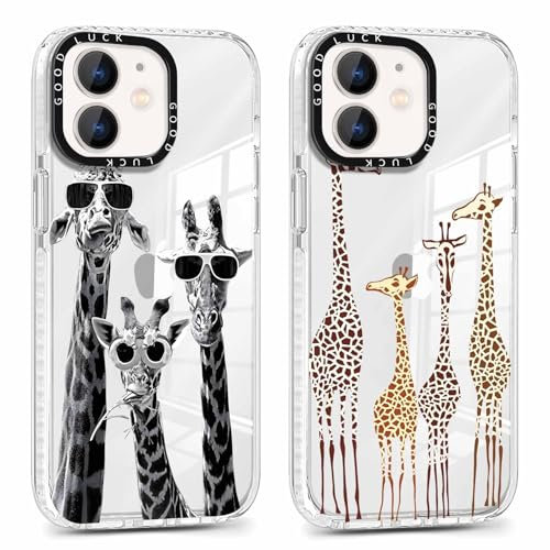 Yoedge 2 Pack Transparent Phone Case Compatible with iPhone 11 6.1,with Cute Giraffe Aesthetics Pattern,Soft Silicone Shockproof Bumper Protector Matte Cover, for iPhone 11 Girls Women