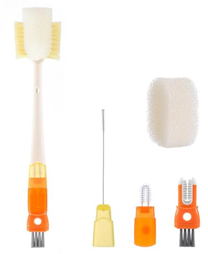 Cepillo de limpieza multifunción 5 en 1 para vasos, esponja con mango, cabezal de esponja poroso, gran capacidad de absorción, adecuado para garrafas, botellas de agua, botellas, tazas, cuencos,