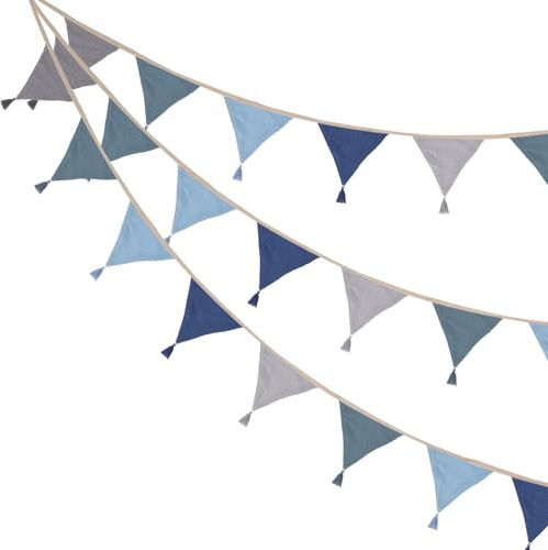 PATIKIL 2 Stück 10 Stück Wimpelbanner 8,5 Fuß Blau und Grau Serie | Mit Quaste, Doppelseitige Stoff Baumwolle Dreieckige Flaggen, Wimpelgirlande, Für Geburtstagsfeier Hochzeit Zimmer Dekor