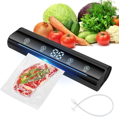 Vakuumiergerät Profi - 80kPa Starkes Vakuumierer Vakumierergerät mit LED-Anzeige und Spracherinnerung, 8-in-1 Folienschweißgerät für Lebensmittel (Trocken/Feucht/Sous Vide)