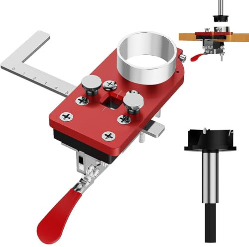 Plantilla para Bisagras de Cazoleta, Aluminio Plantilla Bisagras Cazoleta 35mm con Broca, Adecuado para Armarios, Puertas de Dormitorios, Roperos, Mesillas de Noche (Rojo)