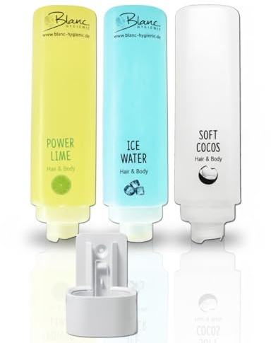 Blanc HYGIENIC Hotelserie Body & Hair Set Weiß, 3 × 420 ml | Starter-Set mit 3 × 420 ml Body & Hair und weißer Wandhalterung für Hotels, Pensionen und Ferienwohnungen