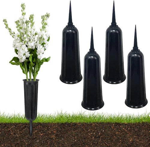 JOAASU 4 Pieces Grave Vases with Spikes, Memorial Grave Flower Vases, Plastic Cemetery Flower Pots, Flower Vase Grave Decorations for Cemetery Headstone Graveside and Plant Flower Holder (Black)