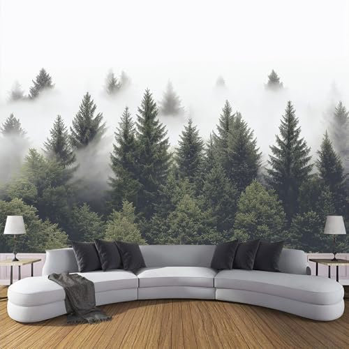 Fototapete 3D Nebel Wald Druck, 250X175Cm (B×H) Seidenstoff Tapete Wandbild Fototapeten, Natur Wandtapete Schlafzimmer Wohnzimmer Kinderzimmer Moderne Wanddeko