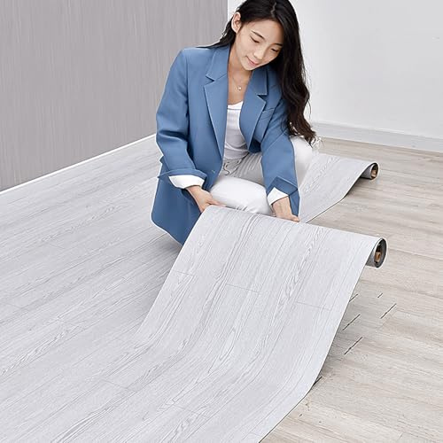 FOGZUVR Bodenfliesen, selbstklebend, dicker Vinylboden, langlebig, wasserdicht, Holzmaserung, große Diele für Bad und Küche, 2 Rollen (Paleish Grey, 300 x 40 cm)