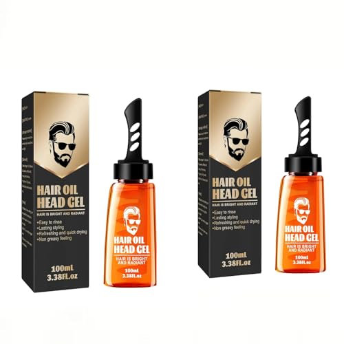 Hair Oil Head Gel,Gel per Capelli 2 in 1 con Pettine,Uomo con Pettine,Cera Lucida Capelli Uomo,Fissaggio Forte,Di Lunga Durata,Azione Idratante e Fortificante,100ml,2pc