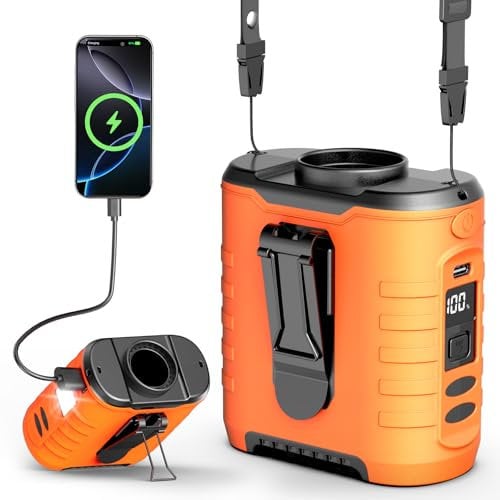 AirEase Portable Waist Clip Fan, 5 Speeds, 10000 mAh, Wearable Fan With Charging Function, 6H-40H Runtime with Light, 16000 RPM Cooling, Desk Fan for Outdoor Work, Camping, Travel, Orange
