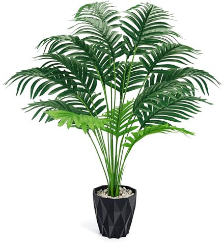 BTSD-home 28'' Fake Plants Large Artificial Palm Tree Faux Plants Outdoor for Living Room Porch Balcony Garden Decor Indoor (Black Pot)