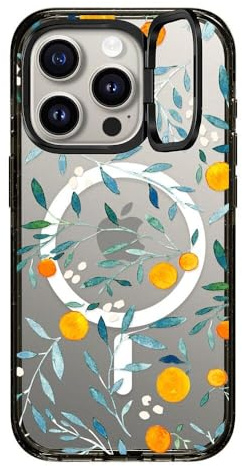 CASETiFY Impact Ring Stand Schutzhülle für iPhone 15 Pro [3X Falltest in Militärqualität, 2 m Fallschutz/kompatibel mit Magsafe] – Orange Mania – Transparent Schwarz