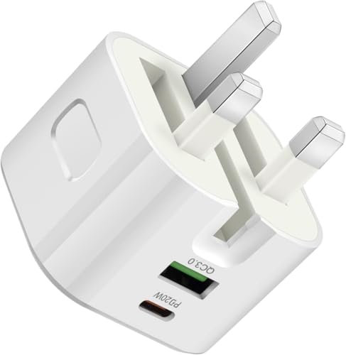 Fast Charger Plug For Google Pixel 9a/9/9 Pro/9 Pro xl/9 Pro Fold/8a/7a/6a/5a/4a/ 8/7/6/5/ 8 Pro/7Pro/6Pro/5Pro USB A + USB C Dual Port Type C PD 20W Super Fast Charging Adapter UK 3 Pin Mains