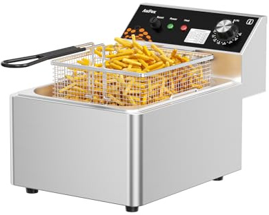 Commercial Deep Fryer 10L Countertop Fryers 1.0mm Thickened Stainless Steel 2500W Electric Immersion Deep Fryer with Basket Adjustable Temperature for Home Kitchen Restaurant