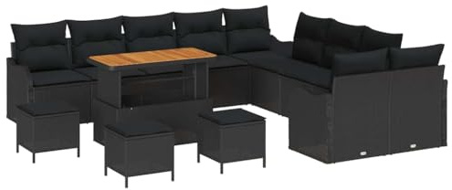vidaXL Garten-Sofa-Set 14 pcs Schwarz Poly-Rattan, Stylische Gartenmöbel, langlebiges Outdoor-Sofa und Lounge-Couch für die Terrasse, Set und Ecksofa