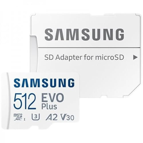 Carte mémoire microSDXC 512GB, UHS-I U3 A2 Evo Plus avec Adaptateur - Haute Vitesse, Grande capacité pour Smartphones, tablettes, appareils Photo et Consoles de Jeux