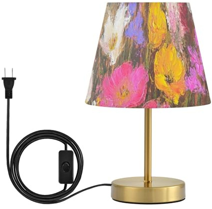 Rose Snapdragon Gladiolus Brown Table Lamp 3 Colors Modes Small Night Lamp with Stylish Shade for Dining Room Kids Room, Bulb Included