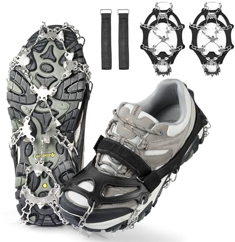 Chumix Grödel Steigeisen für Bergschuhe mit 26 Zähne Edelstahl Schuhspikes, Leicht und Griffig, Anti-Rutsch Spikes Schuhe für Wandern Trekking Klettern Angeln Herren & Damen Winter Außenaktivität