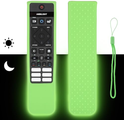 Custodia Telecomando in Silicone Compatibile Con Philips SRC-3215-01 SRC-3215-06 SRC-3216-12 SRC-3216-06S TV Telecomando Copertura Protettiva Antiurto Con un Cordino(Verde Fluorescente)