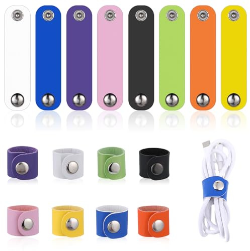 16 Stück Kabel Organizer Leder 8 Farben PU Leder Kabelbinder Bunt Kabelorganizer Wiederverwendbare Kabelhalter zum Laden Kabelmanagement für Kopfhören USB Ladekabel Organizers