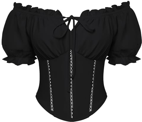 SCARLET DARKNESS Women's Renaissance Tops Corset Square Neck Blouse Short Puff Sleeves Blouses for UK Apricot XL