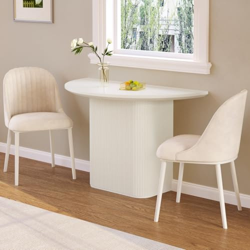 Guyii Halbrunder Esstisch Modern – Platzsparender Wandtisch für Küche & Esszimmer, Minimalistischer Konsolentisch im skandinavischen Design, Stilvoller Tisch für kleine Räume (Tisch mit 2 Stühlen)