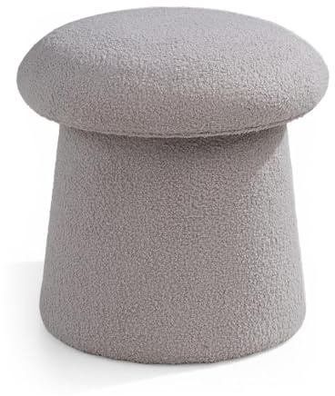 Home4You Hocker - Ø 44 cm - Hellgrau - Teddy-Stoffbezug - MDF - mit abnehmbaren Deckel