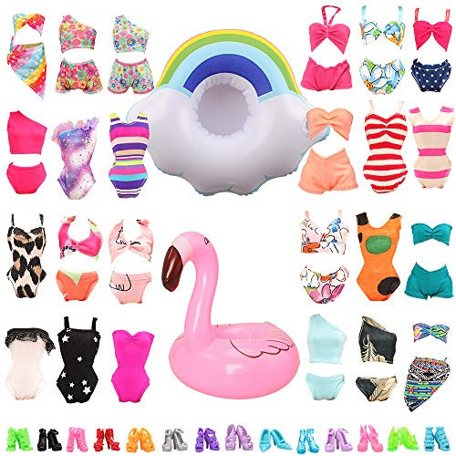 Miunana 12 Doll Clothes and Accessories Includ 5 Swimsuits Shoes 2 Swimming Ring Float Summer Clothes for 11.5 Inch Girl Doll