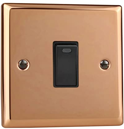 Varilight XY20NB.CU Double Pole Switch with Neon 20 Amp Polished Copper (Black Inserts)