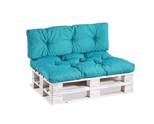 Gutekissen Palettenkissen, Gartensofakissen, Gesteppte Kissen gefüllt mit granuliertem Poulirette-Schaum, viele Farben und Größen PPI (Set (Sitzkissen 120x80 +Rückenlehne 120x40), Himmelblau)