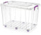 Large Plastic Storage Box with lid on wheels, This Container for Multi Purpose use. Food Safe, Clip Locked, Stackable and BPA Free. size: 61 x 39.5 x 32cm (Clear, 50 Litre)