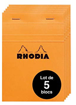 Rhodia 13200AMZC - Set mit 5 Notizblöcken N°13 kopfseitig geheftet, DIN A6 (10,5x14,8 cm), 80 Blatt mikroperforiert, kariert, Clairefontaine Papier weiß 80g, Cover Orange, 5 Stück