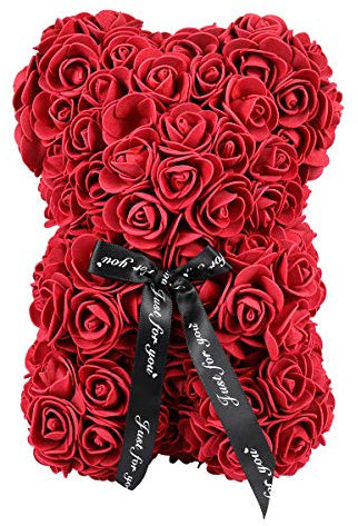 LIOOBO Rose Ourson Ours Artificielle Toujours Cadeau Anniversaire Anniversaire Cadeau Saint Valentin - （25cm） (Rouge)