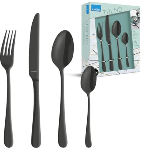 AMEFA AUSTIN Besteck Set 4 Personen (schwarz) | 16-teilig | Besteck Set schwarz aus rostfreiem Edelstahl 18/0 | PVD-veredelt | schwarzes Besteck mit außergewöhnlichem Look