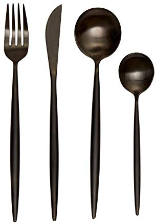 Modern Retro Cutlery Set, Matte Black Stainless Steel, 16 Piece