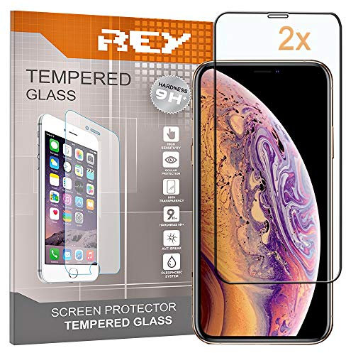 REY 2X Protector de Pantalla 3D para iPhone XR - iPhone 11, Negro, Protección Completa, 3D / 4D / 5D