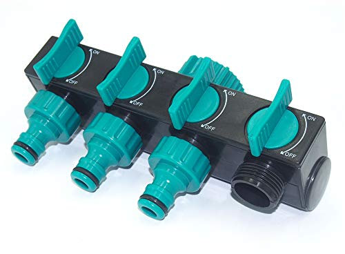MKNZONE Séparateur de Tuyau à 4 Voies, Distributeur d'eau avec Robinet d'arrêt Adaptateur débit d'eau régulateur et verrouillable Répartiteur de Tuyau pour arrosage de Jardin
