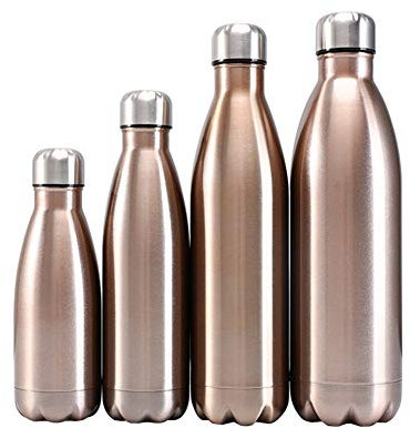 Water Bottle Ultimate Vacuum Insulated Flask Hot and Cold Double Walled Stainless Steel Ideal for Sports Drinks，Gold,500ml