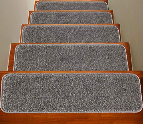Soft Plain Carpet Stair Treads NON-SLIP MACHINE WASHABLE Mats/Rugs, 22x67cm, 11mm Thickness (Grey, 7)