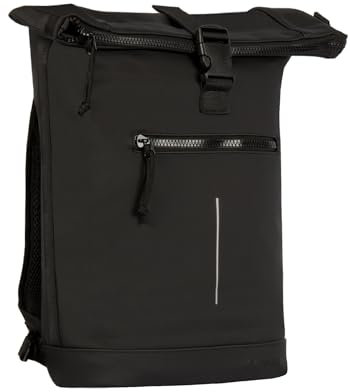 New Rebels Unisex Wasserabweisender Rolltop-Rucksack – 21l Rolltop-Backpack mit 15,6-Zoll-Laptopfach – Reiserucksack mit Klickverschluss – Rucksack mit Vordertasche – flexible Aufbewahrung - Schwarz