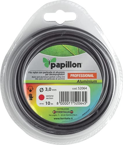 PAPILLON Hilo Nylon y Aluminio Desbrozadoras Redondo Professional Ø 3,0 mm. Rollo 10 metros. Hilo Nylon Corte Hierba, Jardin, Maleza