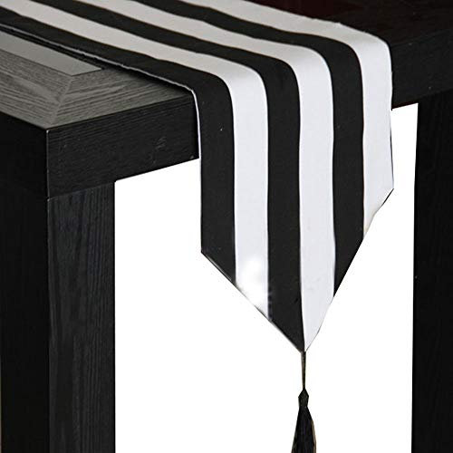 TGHYB Tischläufer,Vintage Tischdecke Schwarz-Weiß-Streifen Mode Waschbar Hitzebeständig rutschfeste Tischdecke Für Party Hochzeit Küche Bankett Tischwäsche Dekoration, 30X160Cm, 11,8X63Inch