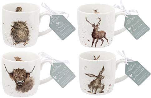 Wrendale Designs Country Mug Set - Hare Owl Stag & Cow Set of 4