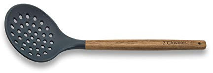 3 Claveles Espumadera Silicona Mango Madera 3C, 33 cm