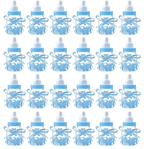 Babyparty Flaschen,24 PCS Mini Dekoschnuller Geschenk Babyparty Dekorationen Candy Flaschen Babyflaschen Gastgeschenke Baby Geschenk für Jungen Mädchen Party Gefälligkeiten Blau